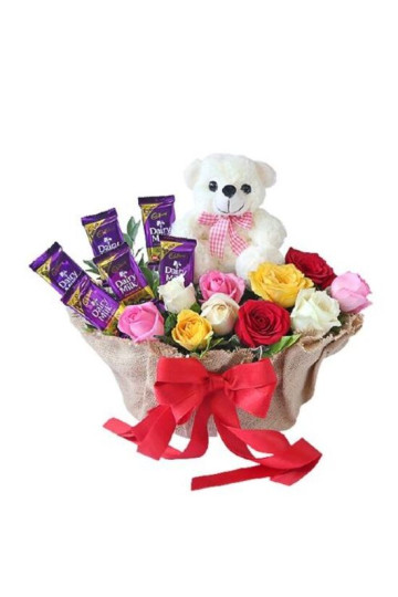 Roses n Teddy Basket