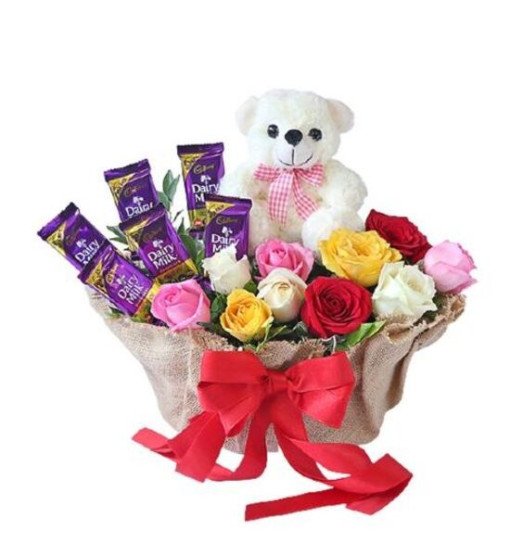 Roses n Teddy Basket