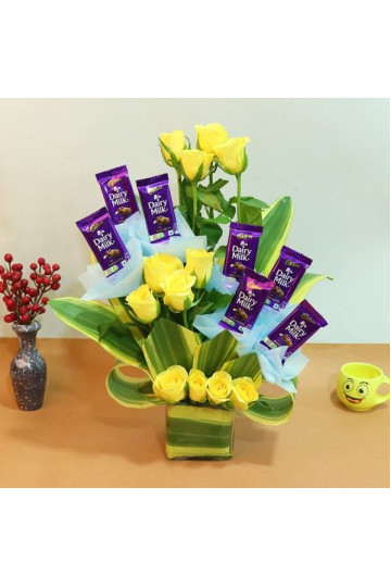 Yellow Roses n Dairy Chocolate 