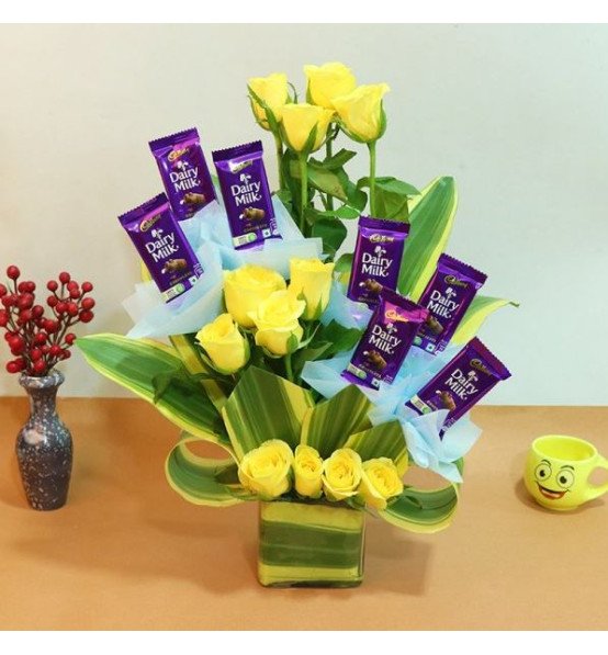 Yellow Roses n Dairy Chocolate 