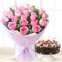 20 Pink Roses & 1/2 Kg Black Forest Cake