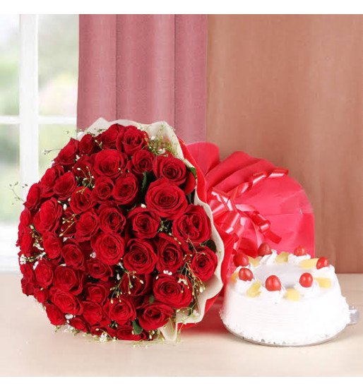 50 Red Rose N Pineapple Treat