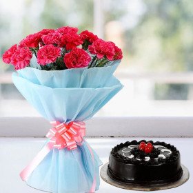 Pink Carnations with Chocolate Cake Combo Pink Carnations with Chocolate Cake Combo