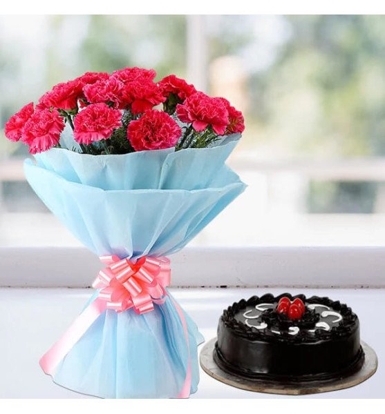 Pink Carnations with Chocolate Cake Combo