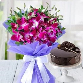 Orchids with 1/2 Kg Chocolate Cake Orchids with 1/2 Kg Chocolate Cake