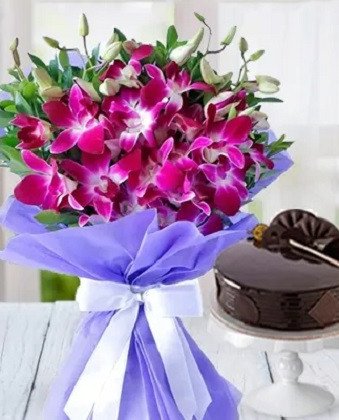 Orchids with 1/2 Kg Chocolate Cake