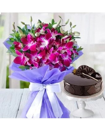 Orchids with 1/2 Kg Chocolate Cake