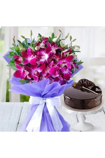 Orchids with 1/2 Kg Chocolate Cake