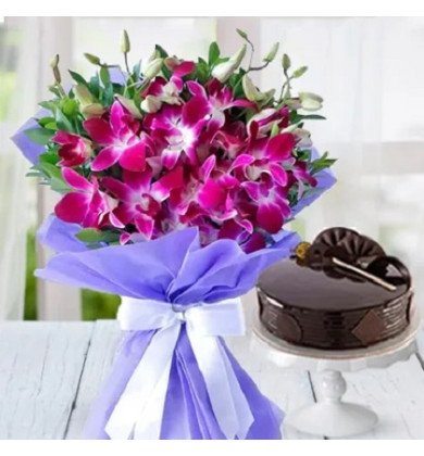 Orchids with 1/2 Kg Chocolate Cake