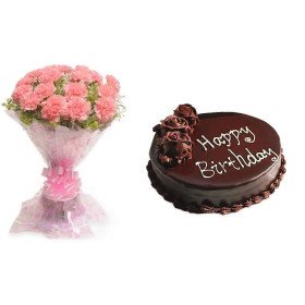 Pink Carnations And Chocolate Cake Combo Pink Carnations And Chocolate Cake Combo