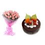 Pink Roses And Chocolate Cake Combo