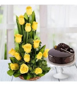 Yellow Roses with Cake