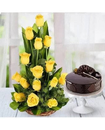 Yellow Roses with Cake