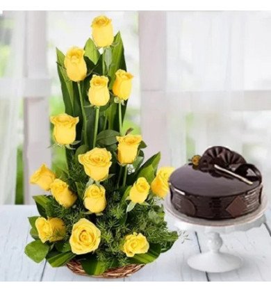 Yellow Roses with Cake