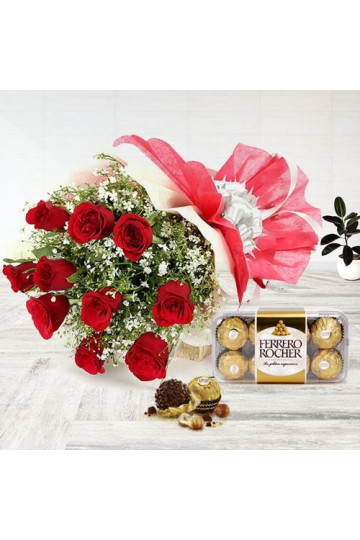 Red Roses Bunch with Ferrero Rocher