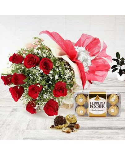 Red Roses Bunch with Ferrero Rocher