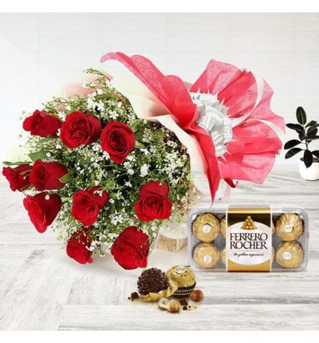 Red Roses Bunch with Ferrero Rocher