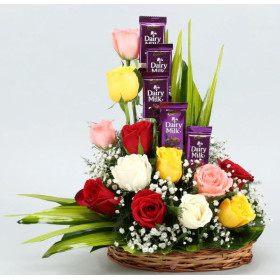 Rose N Dairy Milk Gift Basket