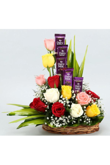 Rose N Dairy Milk Gift Basket