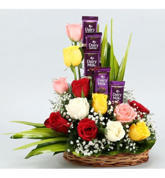 Rose N Dairy Milk Gift Basket