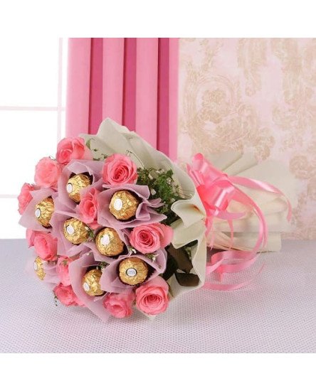 Baby Pink Roses n Ferrero Rocher Bouquet