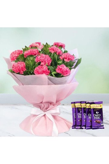 Pink Carnations And Chocolate Combo