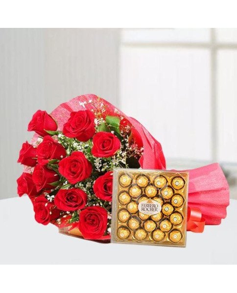 24 pcs Rocher n Red Roses Bouquet