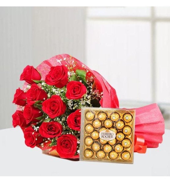 24 pcs Rocher n Red Roses Bouquet