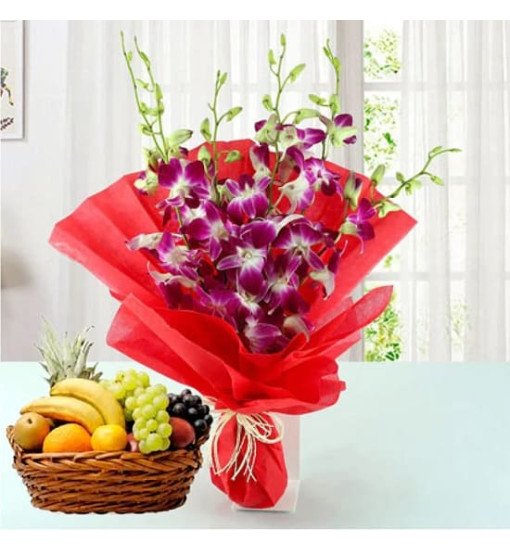 Orchids n Fresh Fruits Combo