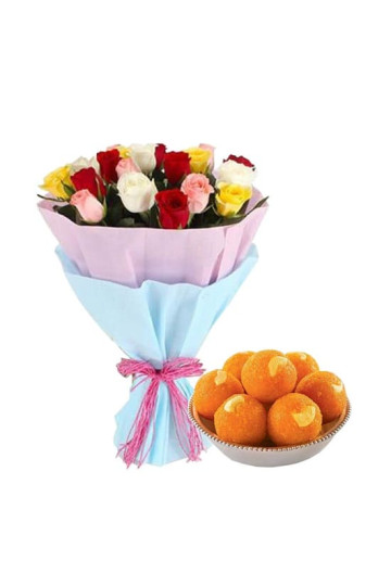 20 Mix Roses n 1/2 Kg Motichoor Laddu