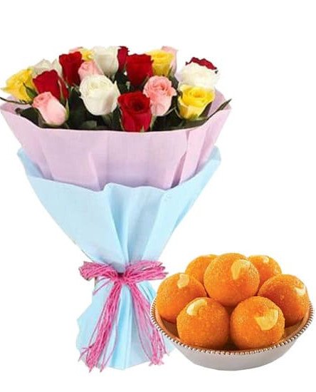 20 Mix Roses n 1/2 Kg Motichoor Laddu