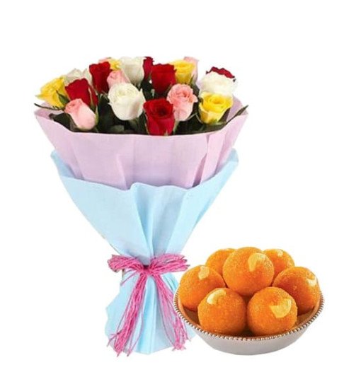 20 Mix Roses n 1/2 Kg Motichoor Laddu