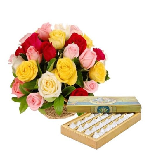 25 Mix Roses and 1/2 Kg Kaju Katli