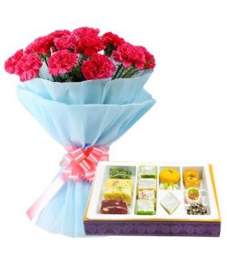 10 Pink Carnations Bunch n 1/2 Kg Mixed Sweets