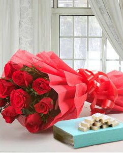12 Red Roses and 1/2 Kg kaju Katli
