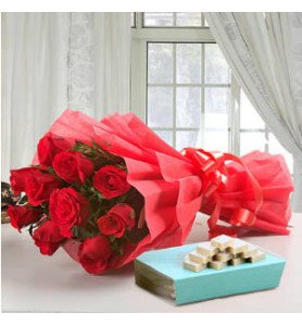 12 Red Roses and 1/2 Kg kaju Katli