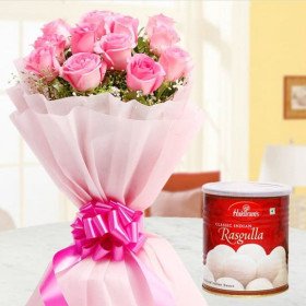 20 Pink Roses with Rasgulla Combo 20 Pink Roses with Rasgulla Combo