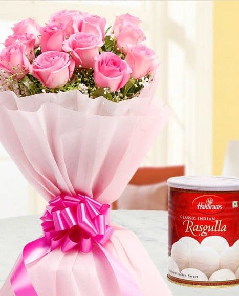 20 Pink Roses with Rasgulla Combo
