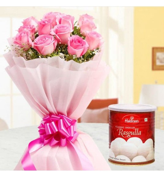 20 Pink Roses with Rasgulla Combo