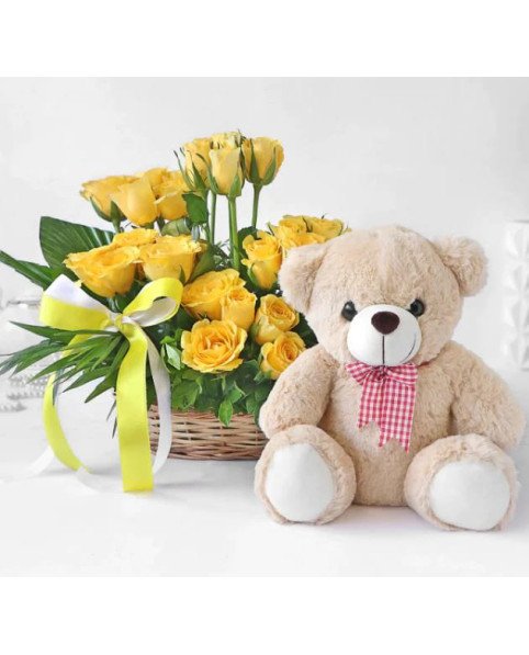 Yellow Roses n Teddy Combo