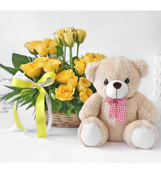 Yellow Roses n Teddy Combo