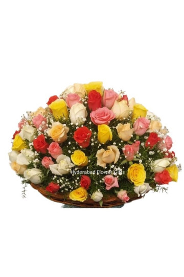 100 Mix Roses Basket