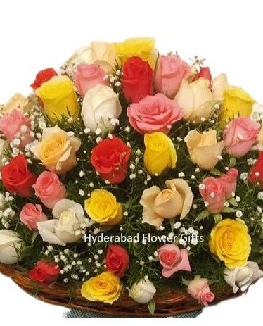 100 Mix Roses Basket