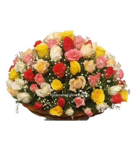 100 Mix Roses Basket