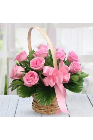 Baby Pink Roses in a Basket