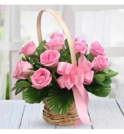 Baby Pink Roses in a Basket