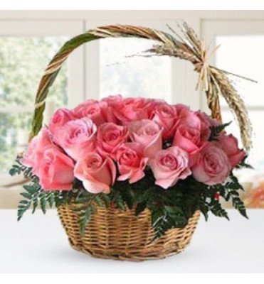 Elegant Basket Of Love - Pink Flower Wedding Bouquet