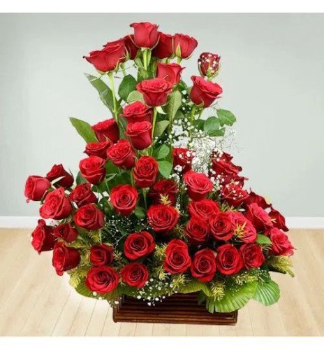 Artful Basket of Unforgettable Red Roses
