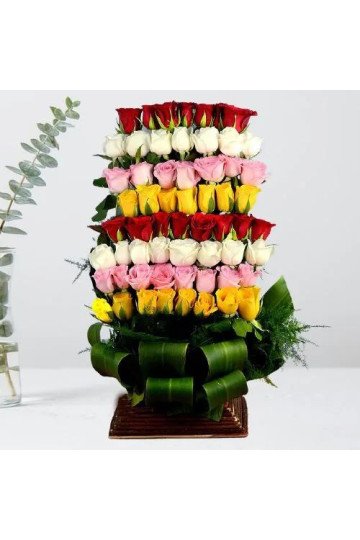 Astonishing Layering of Mixed Roses in a Basket