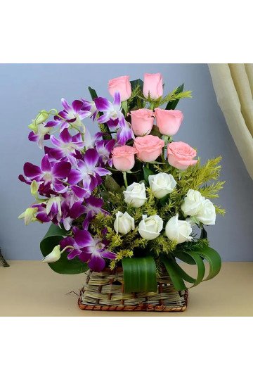 Bright Roses with Elegant Orchids